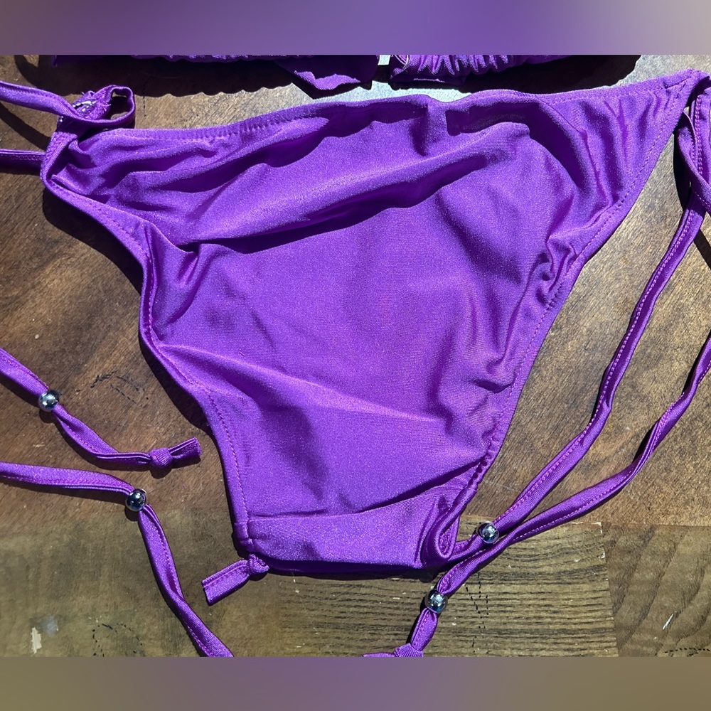 NWOT Sexy Skimpy Cloris Murphy Ruffle Tri-Top Tie Side Bottom Bling Bikini - Picture 8 of 8